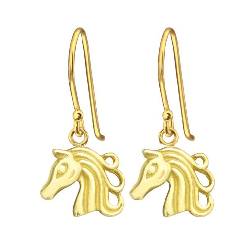 Lófej Ezüst Akasztós Fülbevaló, Aranyozott Lófej Ezüst Akasztós Fülbevaló, Aranyozott