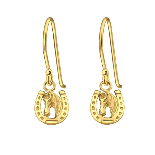 Lovas + Patkós Ezüst Akasztós Fülbevaló, Aranyozott Lovas + Patkós Ezüst Akasztós Fülbevaló, Aranyozott
