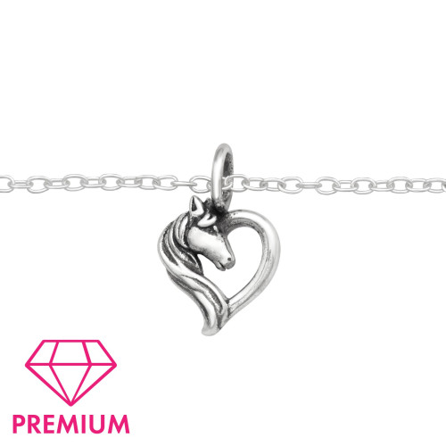 Szív Ló Fejes Karkötő, Prémium - 925 Ezüst Lovas Ékszer - 18+4 cm