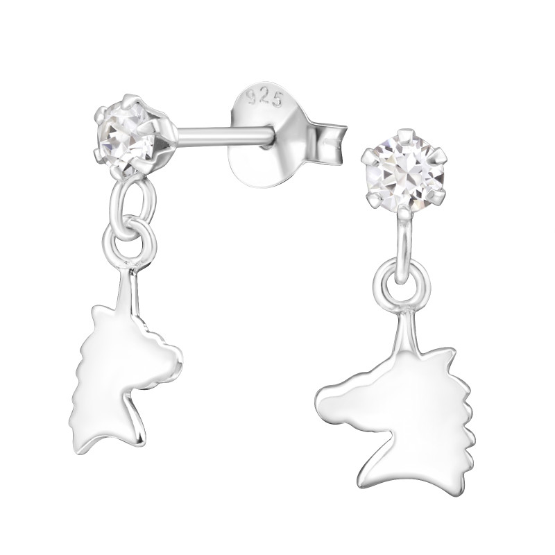 LóFejes Kristály Lógó Stift Fülbevaló - 925 Ezüst Lovas Ékszer