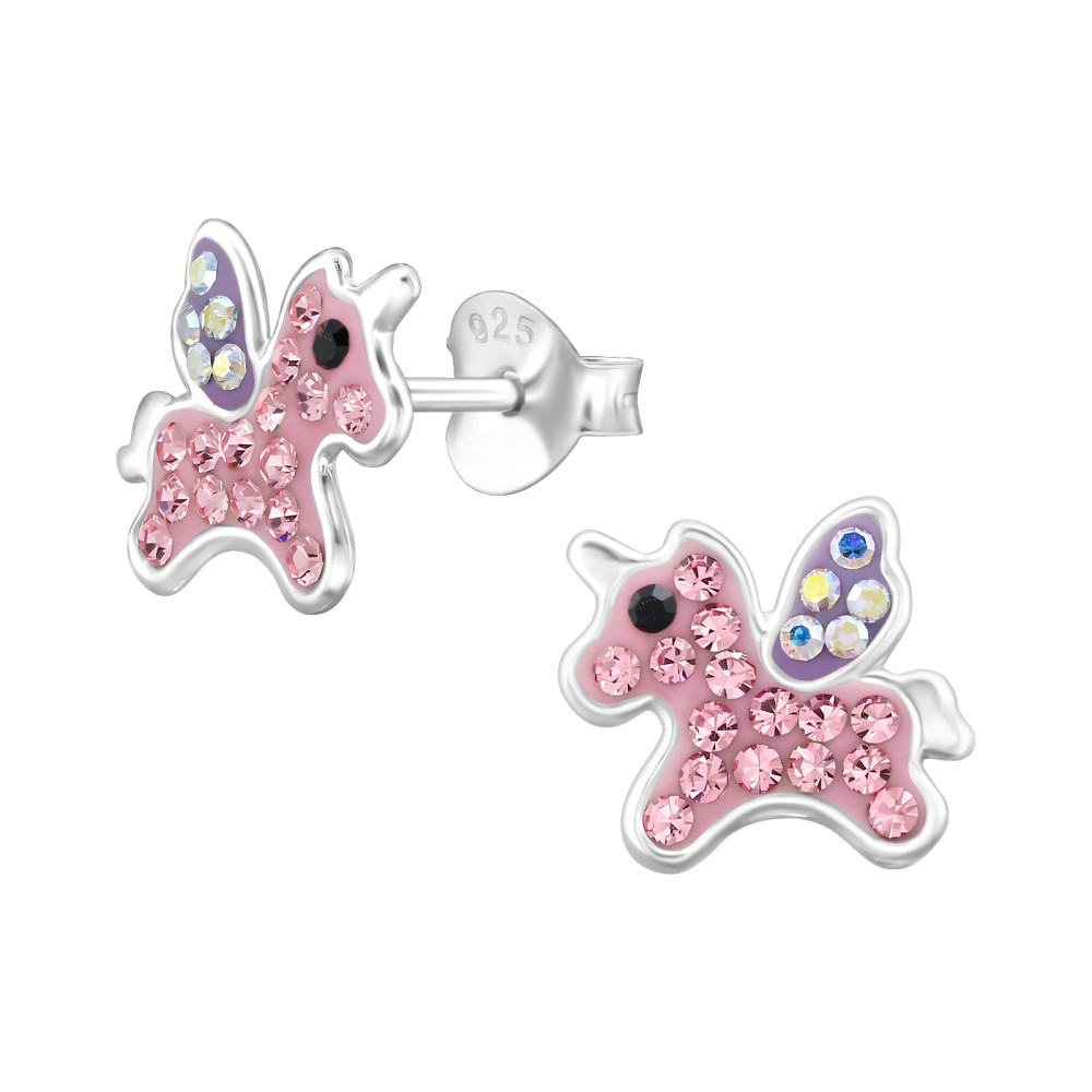 Pegazus Pink Kristályos Stift Fülbevaló - 925 Ezüst Lovas Ékszer Pegazus Pink Kristályos Stift Fülbevaló - 925 Ezüst Lovas Ékszer