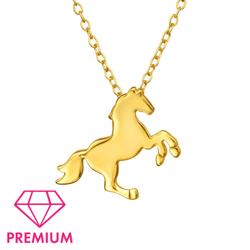 Prémium aranyozott lovas ezüst gyerek nyaklánc - 39 cm
