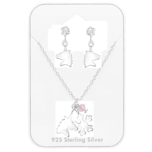 Lovas Ezüst Fülbevaló Szett - Nyaklánc Kristállyal + Stift Fülbevaló