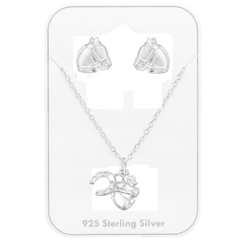 Ló Fejes Ezüst Fülbevaló Szett - Nyaklánc + Stift Fülbevaló