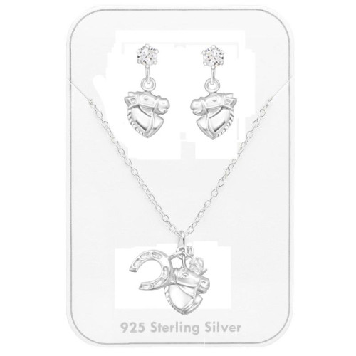 Lófejes Kristály Ezüst Fülbevaló Szett - Nyaklánc + Stift Fülbevaló