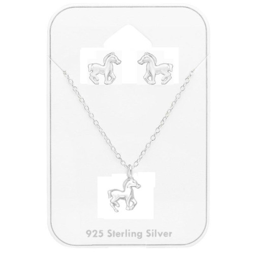 Lovas Ezüst Fülbevaló Szett - Nyaklánc + Stift Fülbevaló