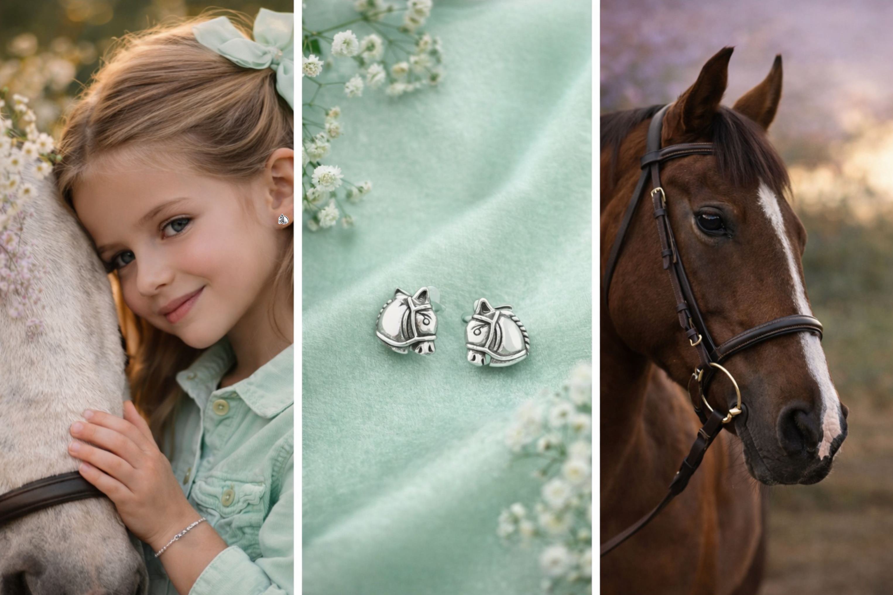 Lovas fülbevalók ló és patkó motívummal ezüst ékszerként