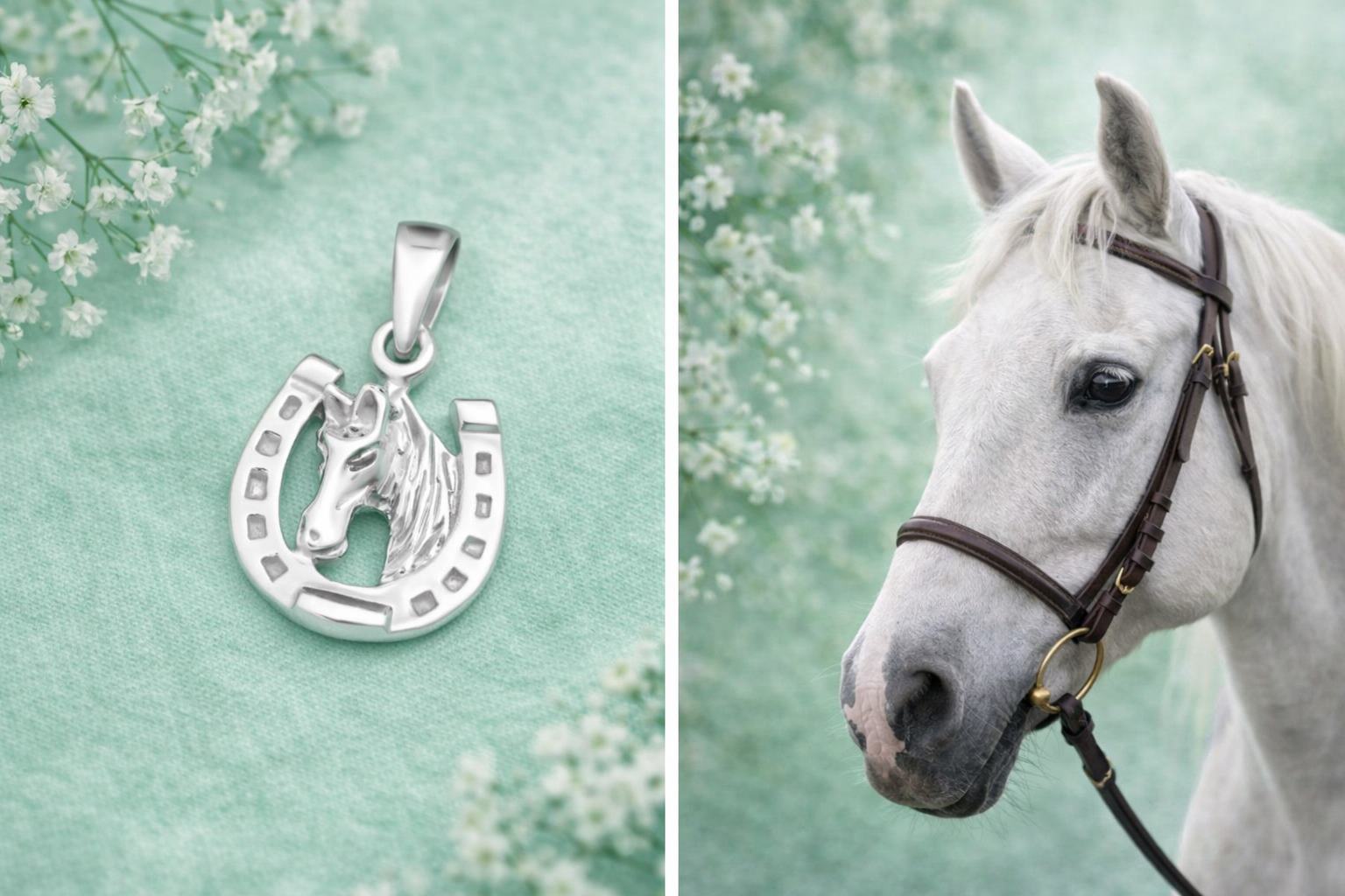 Lovas medálok ló és patkó motívummal ezüst ékszer formában